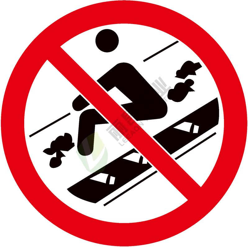 国标GB安全标签-禁止类:禁止乘输送带Prohibited by the conveyor belt-中英文双语版