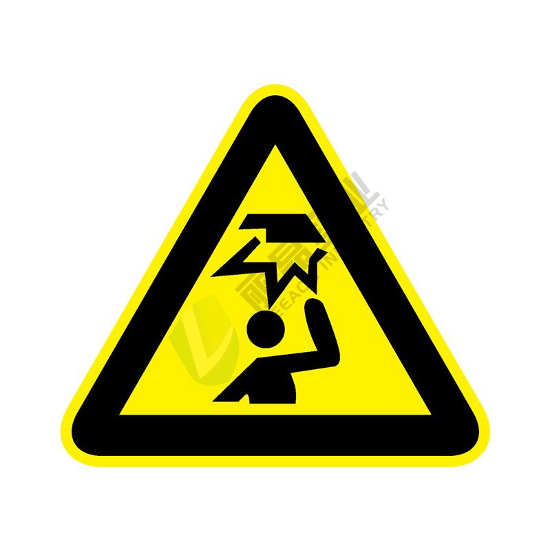 国标GB安全标签-警告类:当心碰头Warning overhead obstacles-中英文双语版