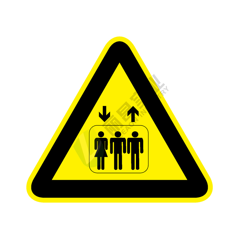 国标GB安全标签-警告类:当心升降机Warning elevator-中英文双语版